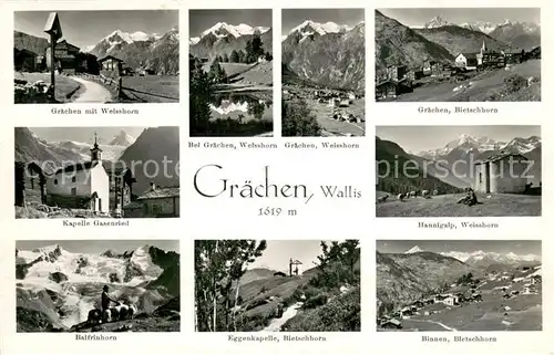 AK / Ansichtskarte Graechen_VS mit Weisshorn Bietschhorn Kapelle Gasenried Hannigalp Balfrinhorn Eggenkapelle Binnen Graechen_VS