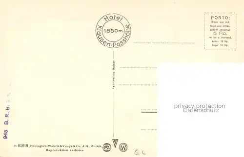 AK / Ansichtskarte Klausenpass Hotel Klausen Passhoehe mit Clariden Kammlistock und Scheerhorn Klausenpass