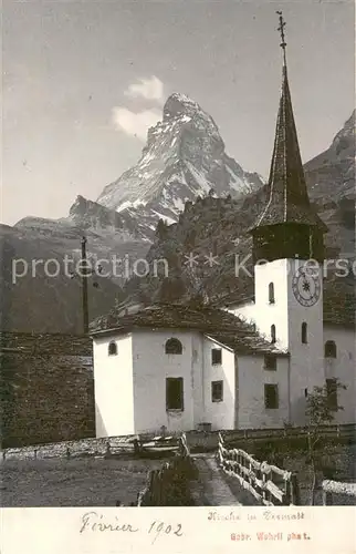 AK / Ansichtskarte Zermatt_VS Kirche mit Matterhorn Zermatt_VS