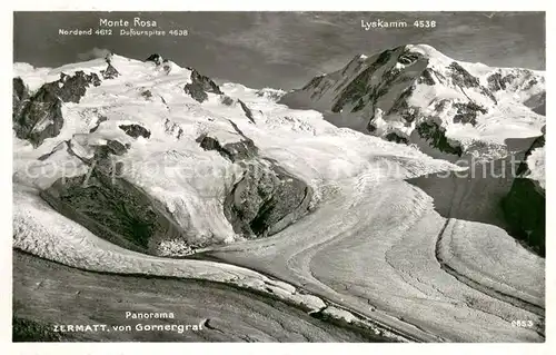 AK / Ansichtskarte Zermatt_VS Panorama vom Gornergrat mit Monte Rosa und Lyskamm Zermatt_VS