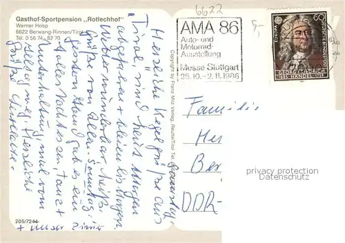 AK / Ansichtskarte Rinnen_Tirol Gasthof Rotlechhof Bergwang Rinnen Wasserfall Rinnen Tirol