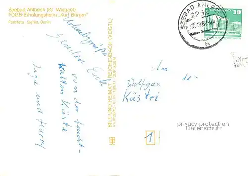 AK / Ansichtskarte Ahlbeck_Ostseebad FDGB Erholungsheim Kurt Buerger Ahlbeck_Ostseebad