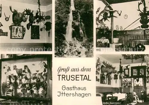 AK / Ansichtskarte Trusetal Gasthaus Ittershagen Grosses Jagdzimmer Wasserfall Trusetal
