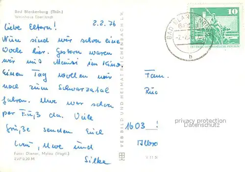 AK / Ansichtskarte Bad_Blankenburg Weinhaus Eberitzsch Bad_Blankenburg