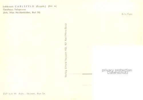 AK / Ansichtskarte Carlsfeld_Erzgebirge Gasthaus Talsperre Aussenansicht Carlsfeld Erzgebirge