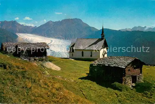 AK / Ansichtskarte Belalp mit Kapelle Grosser Aletschgletscher Strahlhorn Eggishorn Brettmerhorn Belalp