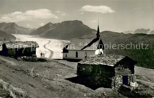 AK / Ansichtskarte Belalp mit Gr Aletschgletscher und Kapelle Belalp