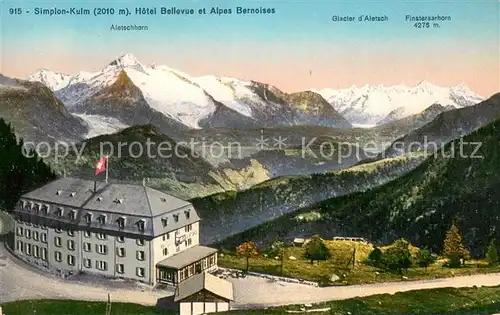 AK / Ansichtskarte Simplon Kulm_VS Hotel Bellevue et Alpes Bernoises Aletschhorn Finsteraarhorn 