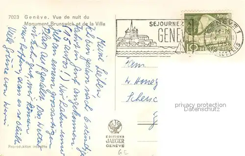 AK / Ansichtskarte Geneve_GE Vue de nuit du Monument Brunswick et de la Ville Geneve_GE