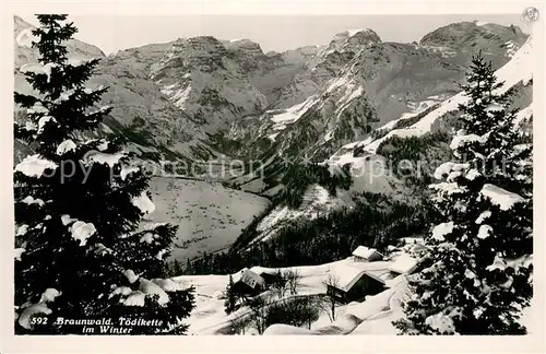 AK / Ansichtskarte Braunwald_GL Toedikette im Winter Braunwald GL