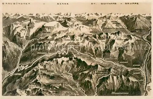 AK / Ansichtskarte Klausenstrasse Panoramakarte mit Graubuendner Berge und St Gotthard Gruppe Klausenstrasse