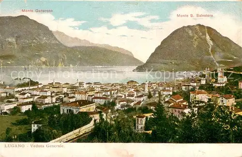 AK / Ansichtskarte Lugano_Lago_di_Lugano Panorama mit Monte Generoso und Monte San Salvatore Lugano_Lago_di_Lugano