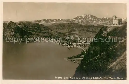 AK / Ansichtskarte Lugano_Lago_di_Lugano mit Monte Bre Kulmhotel und Monte Rosa Lugano_Lago_di_Lugano