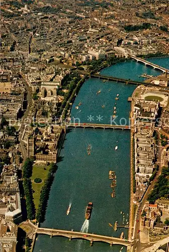 AK / Ansichtskarte London__UK Fliegeraufnahme River Thames at Westminster Abbey House of Parliament and the bridges from Lambeth to Waterloo 