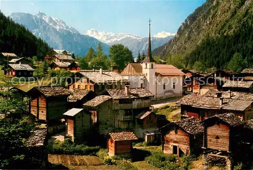 AK / Ansichtskarte Blatten__VS Dorfansicht mit Kirche Mischabel Walliser Alpen 