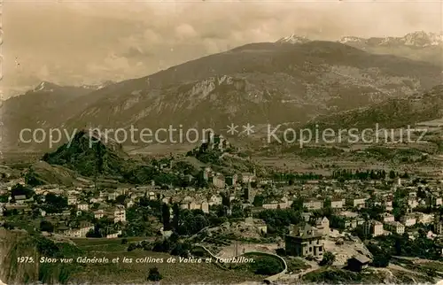 AK / Ansichtskarte Sion__Sitten_Seduno_VS Vue generale et les collines de Valere et Tourbillon 