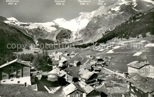AK / Ansichtskarte Saas Fee mit Feegletscher Allalinhorn Alphubel Taeschhorn Dom und Lenzspitze Saas Fee