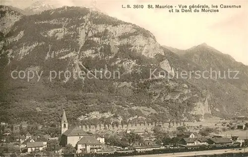 AK / Ansichtskarte St_Maurice__Valais Vue generale les Casernes et la Dent de Morcles 