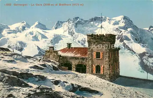 AK / Ansichtskarte Gornergrat_Zermatt_VS la Gare et Breithorn 