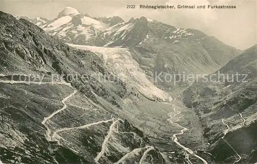 AK / Ansichtskarte Rhonegletscher_Glacier_du_Rhone_VS mit Grimsel und Furkastrasse 