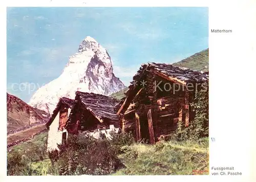 AK / Ansichtskarte Matterhorn_Mont_Cervin_4478m_VS Panorama Kuenstlerkarte fussgemalt 