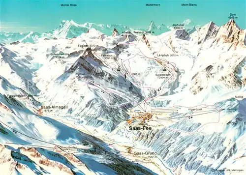 AK / Ansichtskarte Saas Fee Panoramakarte mit Saas Grund und Saas Almagell Saas Fee