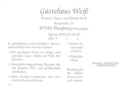 AK / Ansichtskarte Burgberg_Allgaeu Gaestehaus Weiss Burgberg Allgaeu