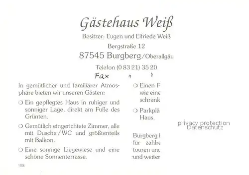 AK / Ansichtskarte Burgberg_Allgaeu Gaestehaus Weiss  Burgberg Allgaeu