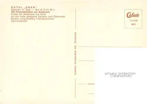 AK / Ansichtskarte Friedrichshafen_Bodensee Hotel Eger Gastraeume Friedrichshafen Bodensee