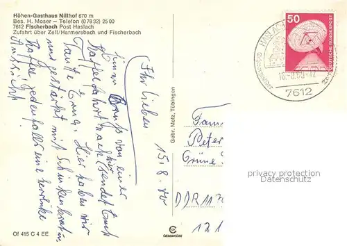 AK / Ansichtskarte Fischerbach Hoehengasthaus Nillhof Gastraeume Panorama Fischerbach
