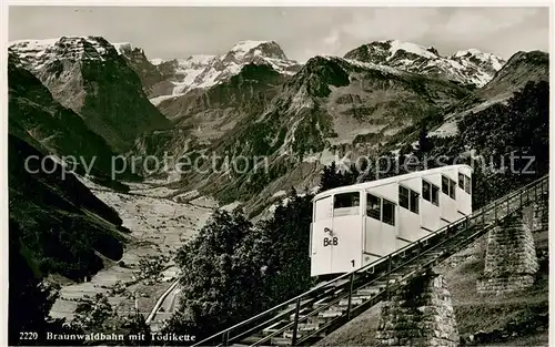 AK / Ansichtskarte Braunwald_GL Braunwaldbahn mit Toedikette Braunwald GL