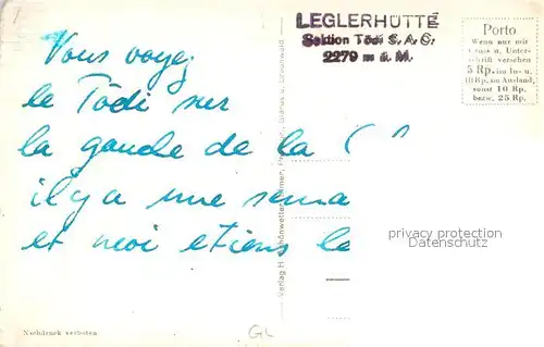 AK / Ansichtskarte Toedi_3623m_GL Leglerhuette mit Toedi und Clariden 