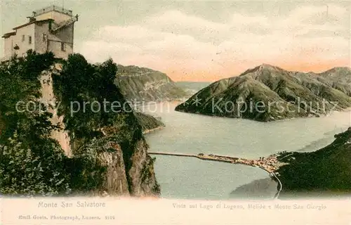 AK / Ansichtskarte Melide_Lago_di_Lugano e Monte San Giergio e Monte San Salvatore Melide_Lago_di_Lugano