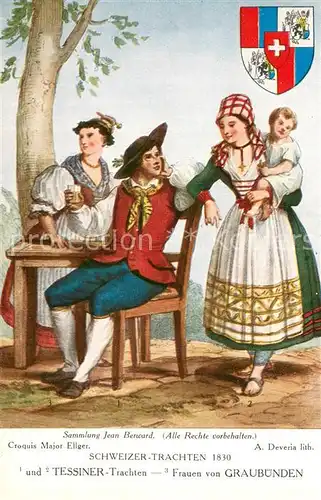 AK / Ansichtskarte Tessin_Ticino Schweizer Trachten 1830 Tessiner Trachten Frauen von Graubuenden Tessin Ticino
