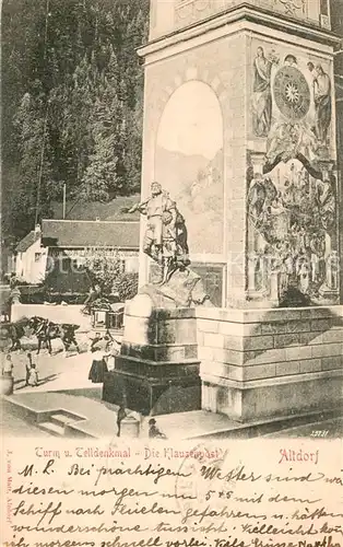 AK / Ansichtskarte Altdorf__UR Turm und Telldenkmal Die Klausenpost 