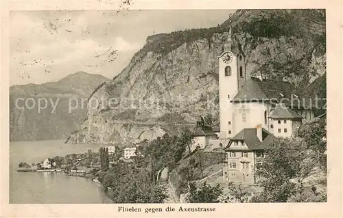 AK / Ansichtskarte Flueelen_Vierwaldstaettersee_UR mit der Axenstrasse 