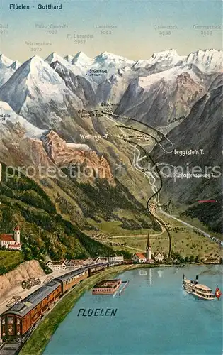 AK / Ansichtskarte Flueelen_Vierwaldstaettersee_UR mit Gotthard 