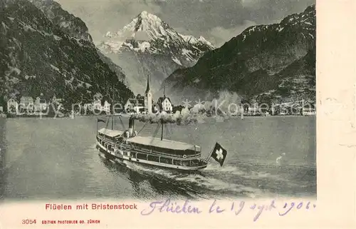 AK / Ansichtskarte Flueelen_Vierwaldstaettersee_UR mit Bristenstock 
