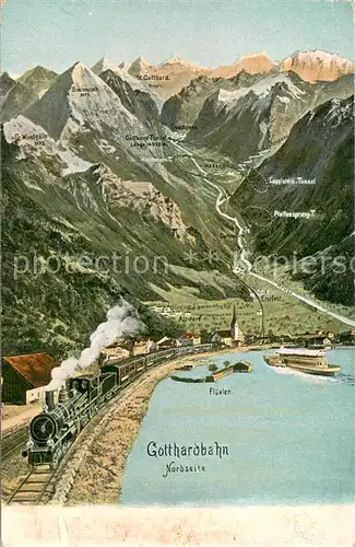AK / Ansichtskarte Flueelen_Vierwaldstaettersee_UR mit Gotthardbahn 