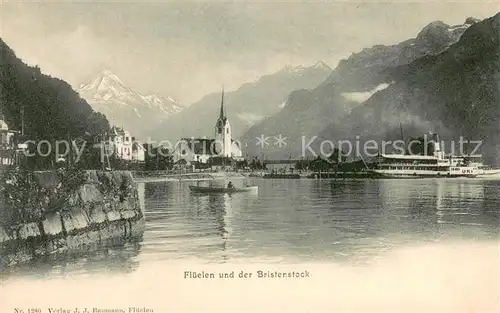 AK / Ansichtskarte Flueelen_Vierwaldstaettersee_UR mit Kirche und Bristenstock 