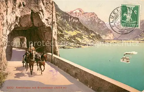 AK / Ansichtskarte Axenstrasse Pferdekutsche mit Bristenstock Axenstrasse