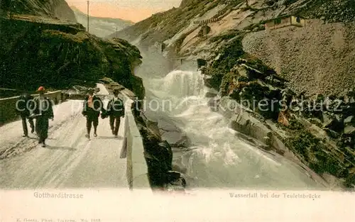 AK / Ansichtskarte Gotthardstrasse mit Wasserfall bei der Teufelsbruecke 