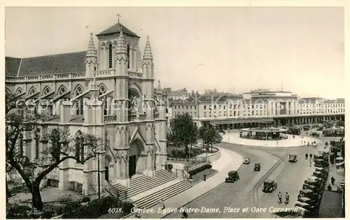 AK / Ansichtskarte Geneve_GE Eglise Notre Dame Place et Gare Cornavin Geneve_GE