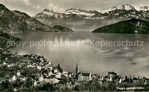 AK / Ansichtskarte Weggis_Vierwaldstaettersee Panorama mit den Alpen Weggis_Vierwaldstaettersee