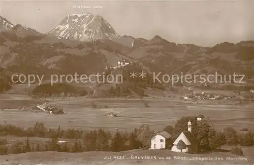 AK / Ansichtskarte Gruyeres__Gruyere_FR Vu de Broc Chapelle des Marches 