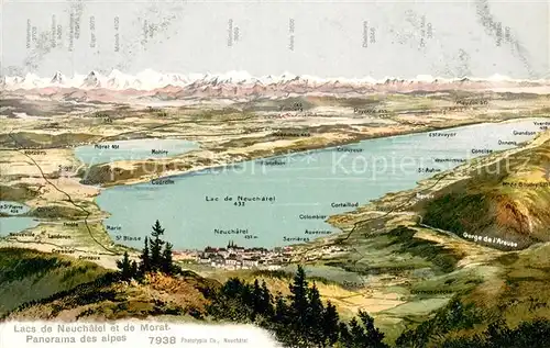 AK / Ansichtskarte Neuchatel_NE Lacs de Neuchatel et de Morat Panorama des Alpes Neuchatel NE