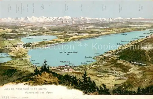 AK / Ansichtskarte Neuchatel_NE Lacs de Neuchatel et de Morat Panorama des Alpes Neuchatel NE