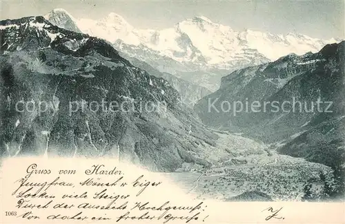 AK / Ansichtskarte Interlaken_BE Blick vom Harder auf Jungfrau Eiger Moench Interlaken_BE