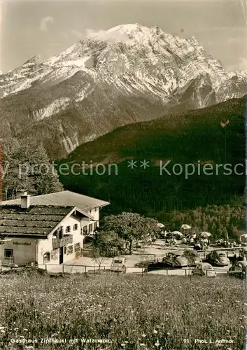 AK / Ansichtskarte Ramsau_Berchtesgaden Gasthaus Zipfhaeusl Sahnegletscher gegen Watzmann Alpen Ramsau Berchtesgaden