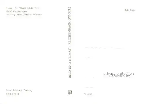 AK / Ansichtskarte Klink_Waren FDGB Ferienobjekt Erholungsheim Herbert Warnke Klink Waren